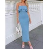 ZESICA Womens 2026 Summer Strapless Knitted Bodycon Midi Dress(Blue)
