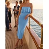 ZESICA Womens 2026 Summer Strapless Knitted Bodycon Midi Dress(Blue)