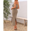ZESICA Womens 2026 Summer Strapless Knitted Bodycon Midi Dress(Khaki)