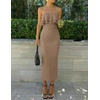 ZESICA Womens 2026 Summer Strapless Knitted Bodycon Midi Dress(Khaki)