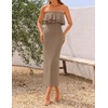 ZESICA Womens 2026 Summer Strapless Knitted Bodycon Midi Dress(Khaki)