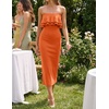ZESICA Womens 2026 Summer Strapless Knitted Bodycon Midi Dress(Orange)