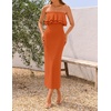 ZESICA Womens 2026 Summer Strapless Knitted Bodycon Midi Dress(Orange)