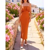 ZESICA Womens 2026 Summer Strapless Knitted Bodycon Midi Dress(Orange)