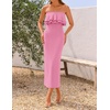 ZESICA Womens 2026 Summer Strapless Knitted Bodycon Midi Dress(Pink)