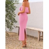 ZESICA Womens 2026 Summer Strapless Knitted Bodycon Midi Dress(Pink)