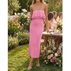 ZESICA Womens 2026 Summer Strapless Knitted Bodycon Midi Dress(Pink)