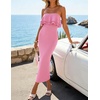 ZESICA Womens 2026 Summer Strapless Knitted Bodycon Midi Dress(Pink)
