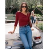 ZESICA Womens 3/4 Sleeve Asymmetrical Fall Shirts Ruched Going Out Tops(Burgundy)