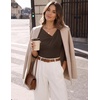 ZESICA Womens 3/4 Sleeve Asymmetrical Fall Shirts Ruched Going Out Tops(Coffee Brown)
