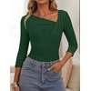 ZESICA Womens 3/4 Sleeve Asymmetrical Fall Shirts Ruched Going Out Tops(Green)