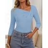 ZESICA Womens 3/4 Sleeve Asymmetrical Fall Shirts Ruched Going Out Tops(Light Blue)