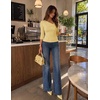 ZESICA Womens 3/4 Sleeve Asymmetrical Fall Shirts Ruched Going Out Tops(Light Yellow)