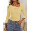 ZESICA Womens 3/4 Sleeve Asymmetrical Fall Shirts Ruched Going Out Tops(Light Yellow)
