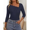 ZESICA Womens 3/4 Sleeve Asymmetrical Fall Shirts Ruched Going Out Tops(Navy)