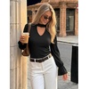 ZESICA Womens Cutout Mock Neck Puff Long Sleeve Shirt Fall Knit Blouse Top(Black)