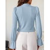 ZESICA Womens Cutout Mock Neck Puff Long Sleeve Shirt Fall Knit Blouse Top(Blue)