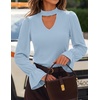 ZESICA Womens Cutout Mock Neck Puff Long Sleeve Shirt Fall Knit Blouse Top(Blue)