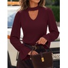 ZESICA Womens Cutout Mock Neck Puff Long Sleeve Shirt Fall Knit Blouse Top(Burgundy)