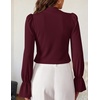 ZESICA Womens Cutout Mock Neck Puff Long Sleeve Shirt Fall Knit Blouse Top(Burgundy)