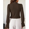 ZESICA Womens Cutout Mock Neck Puff Long Sleeve Shirt Fall Knit Blouse Top(Coffee Brown)
