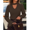 ZESICA Womens Cutout Mock Neck Puff Long Sleeve Shirt Fall Knit Blouse Top(Coffee Brown)