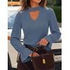 ZESICA Womens Cutout Mock Neck Puff Long Sleeve Shirt Fall Knit Blouse Top(Dusty Blue)