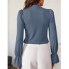 ZESICA Womens Cutout Mock Neck Puff Long Sleeve Shirt Fall Knit Blouse Top(Dusty Blue)