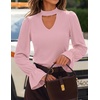 ZESICA Womens Cutout Mock Neck Puff Long Sleeve Shirt Fall Knit Blouse Top(Dusty Pink)
