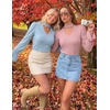ZESICA Womens Cutout Mock Neck Puff Long Sleeve Shirt Fall Knit Blouse Top(Dusty Pink)