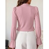 ZESICA Womens Cutout Mock Neck Puff Long Sleeve Shirt Fall Knit Blouse Top(Dusty Pink)
