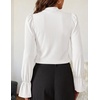 ZESICA Womens Cutout Mock Neck Puff Long Sleeve Shirt Fall Knit Blouse Top(White)