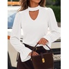 ZESICA Womens Cutout Mock Neck Puff Long Sleeve Shirt Fall Knit Blouse Top(White)