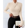 ZESICA Womens Fall Business Casual Mock Neck Cross Tops Trendy Outfits(Apricot)