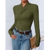 ZESICA Womens Fall Business Casual Mock Neck Cross Tops Trendy Outfits(Army Green)