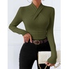ZESICA Womens Fall Business Casual Mock Neck Cross Tops Trendy Outfits(Army Green)