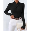 ZESICA Womens Fall Business Casual Mock Neck Cross Tops Trendy Outfits(Black)