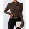 ZESICA Womens Fall Business Casual Mock Neck Cross Tops Trendy Outfits(Brown)
