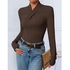 ZESICA Womens Fall Business Casual Mock Neck Cross Tops Trendy Outfits(Brown)