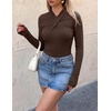 ZESICA Womens Fall Business Casual Mock Neck Cross Tops Trendy Outfits(Brown)