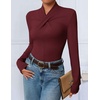 ZESICA Womens Fall Business Casual Mock Neck Cross Tops Trendy Outfits(Burgundy)
