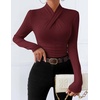 ZESICA Womens Fall Business Casual Mock Neck Cross Tops Trendy Outfits(Burgundy)