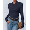 ZESICA Womens Fall Business Casual Mock Neck Cross Tops Trendy Outfits(Navy)