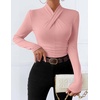 ZESICA Womens Fall Business Casual Mock Neck Cross Tops Trendy Outfits(Pink)