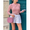 ZESICA Womens Fall Business Casual Mock Neck Cross Tops Trendy Outfits(Pink)