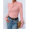 ZESICA Womens Fall Business Casual Mock Neck Cross Tops Trendy Outfits(Pink)
