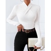 ZESICA Womens Fall Business Casual Mock Neck Cross Tops Trendy Outfits(White)