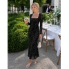 ZESICA Womens Fall Long Sleeve Bodycon Mesh Wedding Guest Formal Dress(Black)