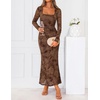 ZESICA Womens Fall Long Sleeve Bodycon Mesh Wedding Guest Formal Dress(Brown)
