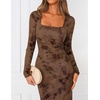 ZESICA Womens Fall Long Sleeve Bodycon Mesh Wedding Guest Formal Dress(Brown)